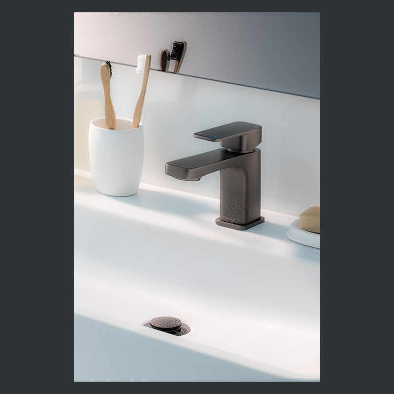 Einhebelmischer fürs Waschbecken, gebürstet und brüniert