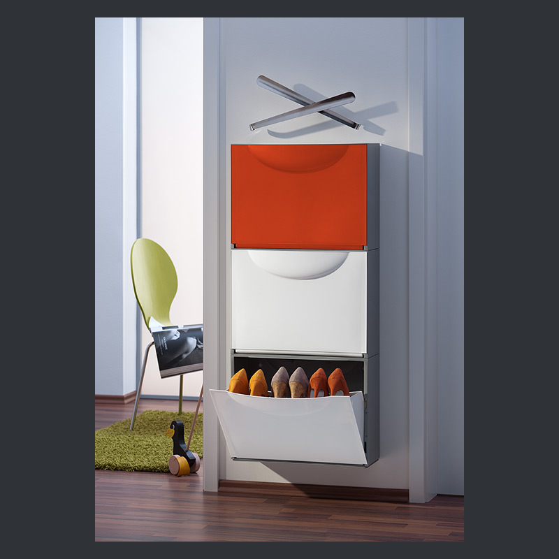 3 Schuhschrank-Module in modernen Farben und schönem Ambiente
